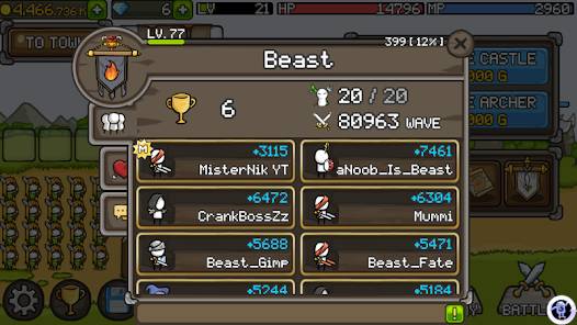 Grow Castle MOD APK v1.40.10 (Unlimited Money, MOD Menu) 6 Full power archers and magic turrets in Grow Castle Mod gameplay
