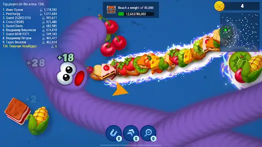 Worms Zone MOD APK v6.10.2 (Mega Menu, Unlocked All Costumes, Money) 2 Huge worm leading the score chart in Worm Zone game